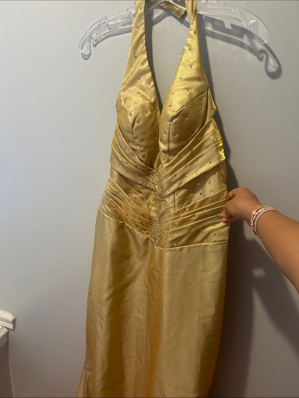 Night Moves Yellow Halter Prom Dress with Beaded Bodice